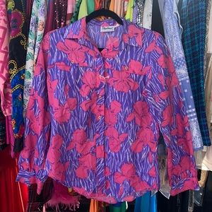 Vintage Lady Diplomat Pink & Purple Floral Springtime B/u Shirt